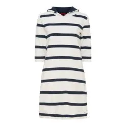 Sea Ranch Ronja Stribet 3/4 Ærmet Sweat Kjole - Pearl/Mørk Navy